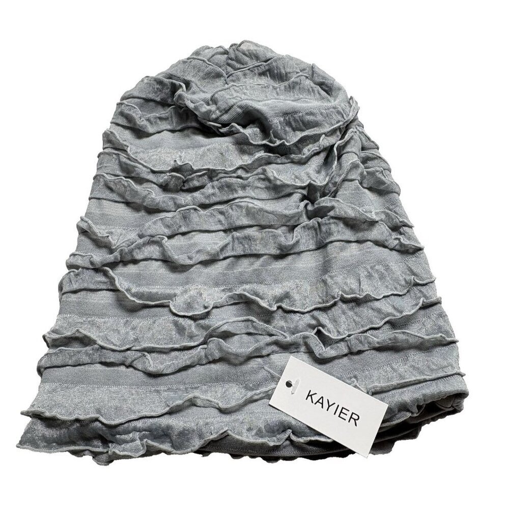NWT KAYIER Women Hat‎ Beanie One Size Ruffle Gray Chemo Cap Baggy Casual 2-17